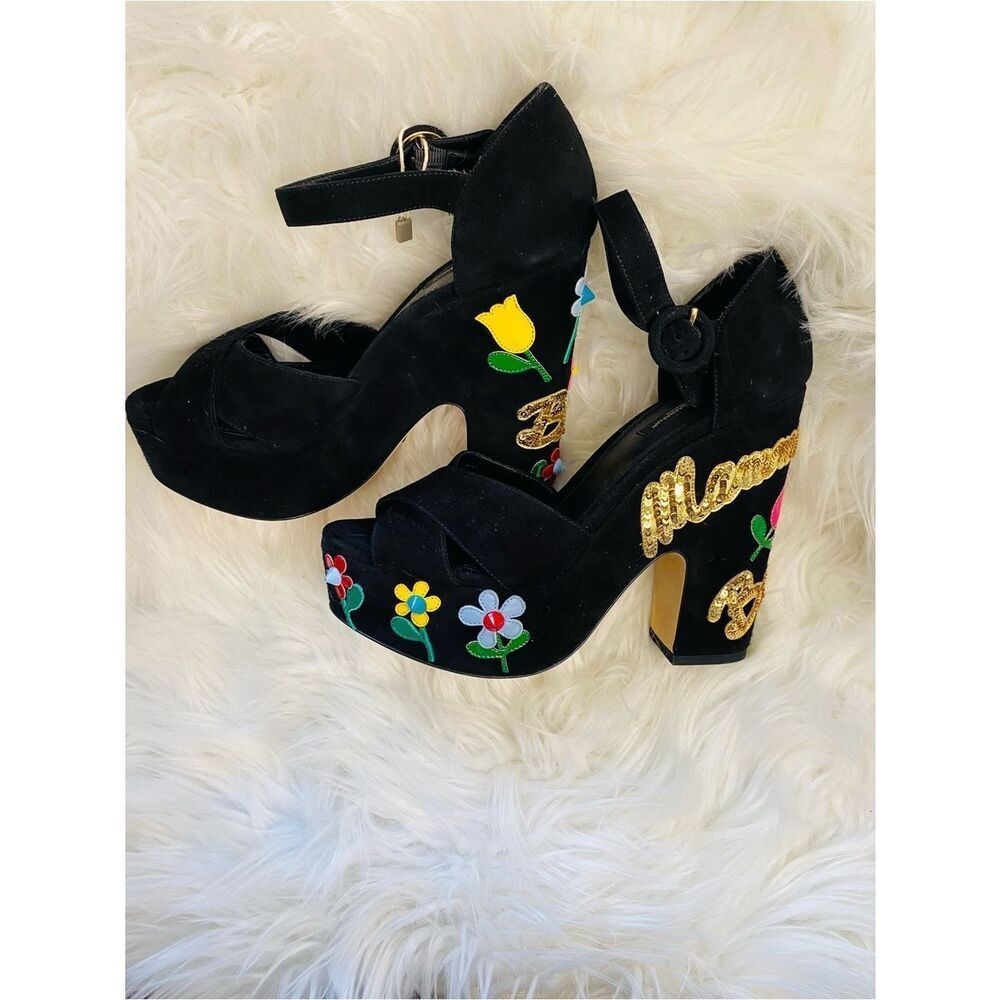 Dolce & Gabbana Black Suede Sandals NWT Original Box and Dust Cover